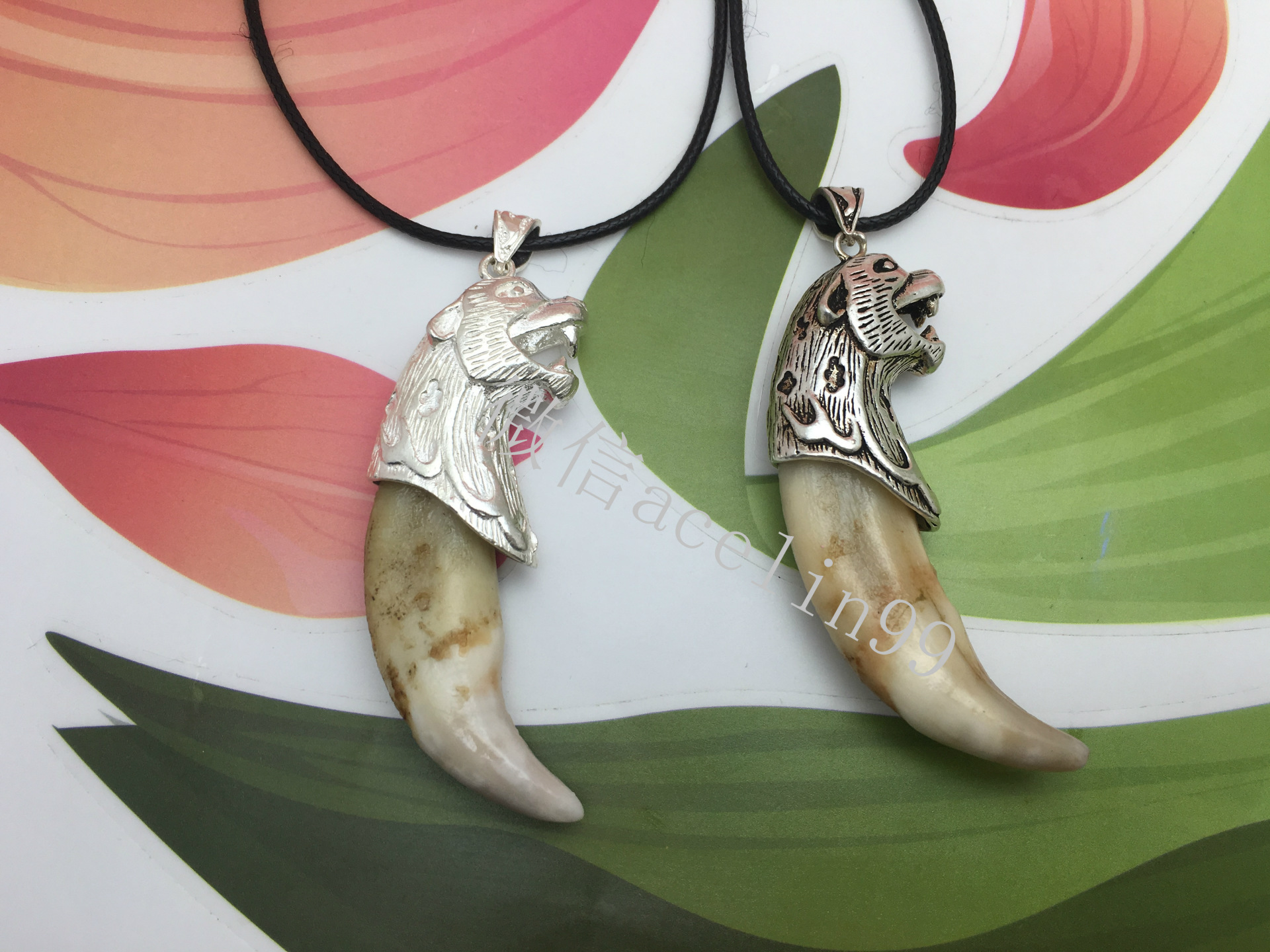 925纯银狼牙套霸气狼头狼纹狼牙藏獒牙熊虎牙包银牙套辟邪护身符