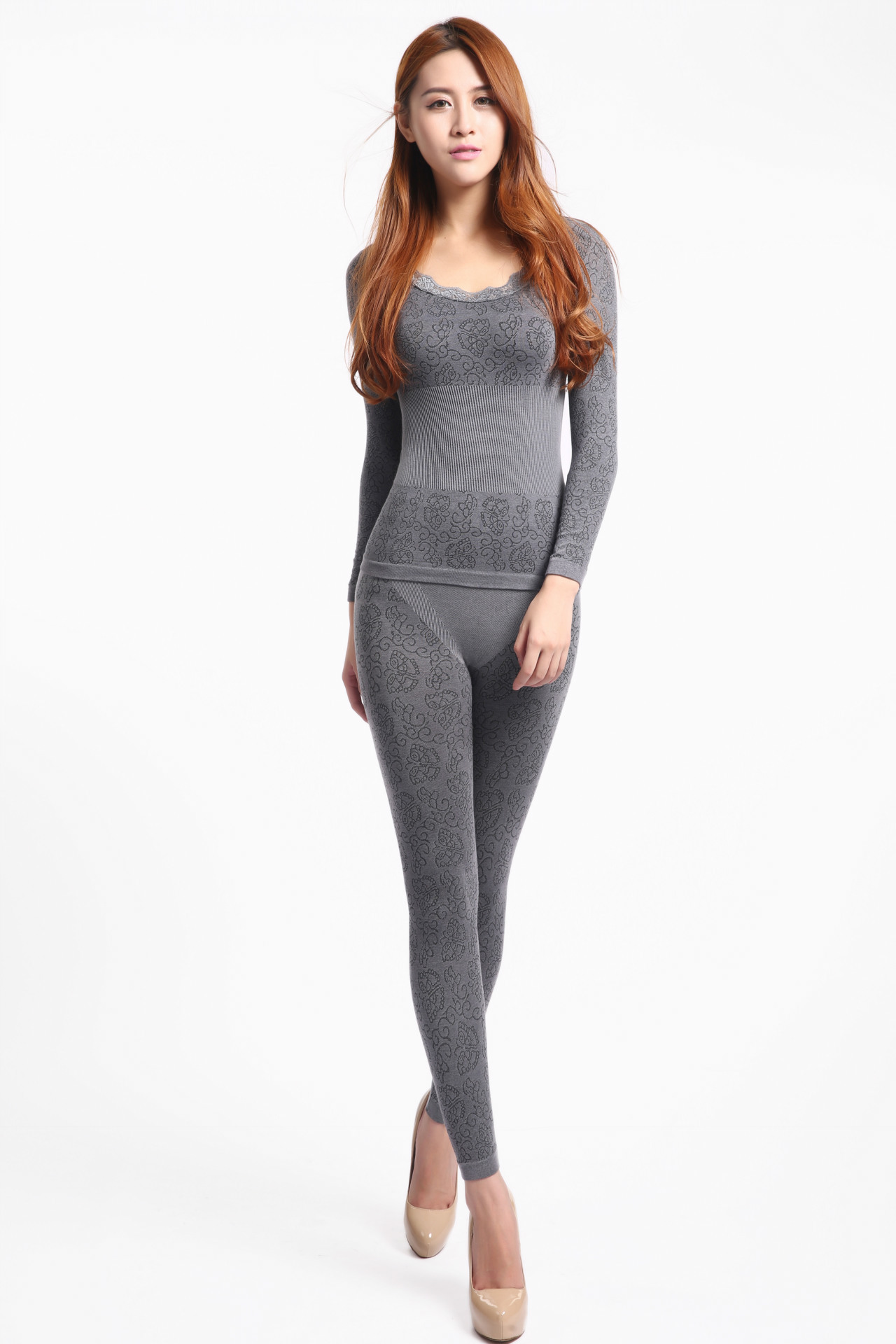 秋冬新品 女士保暖内衣套装 塑身美体花边圆领内衣套装薄款 批发