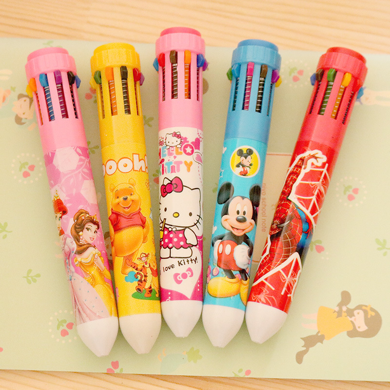 韩版卡通十色笔多色笔多色彩色圆珠笔涂鸦笔儿童学生圆珠笔厂家