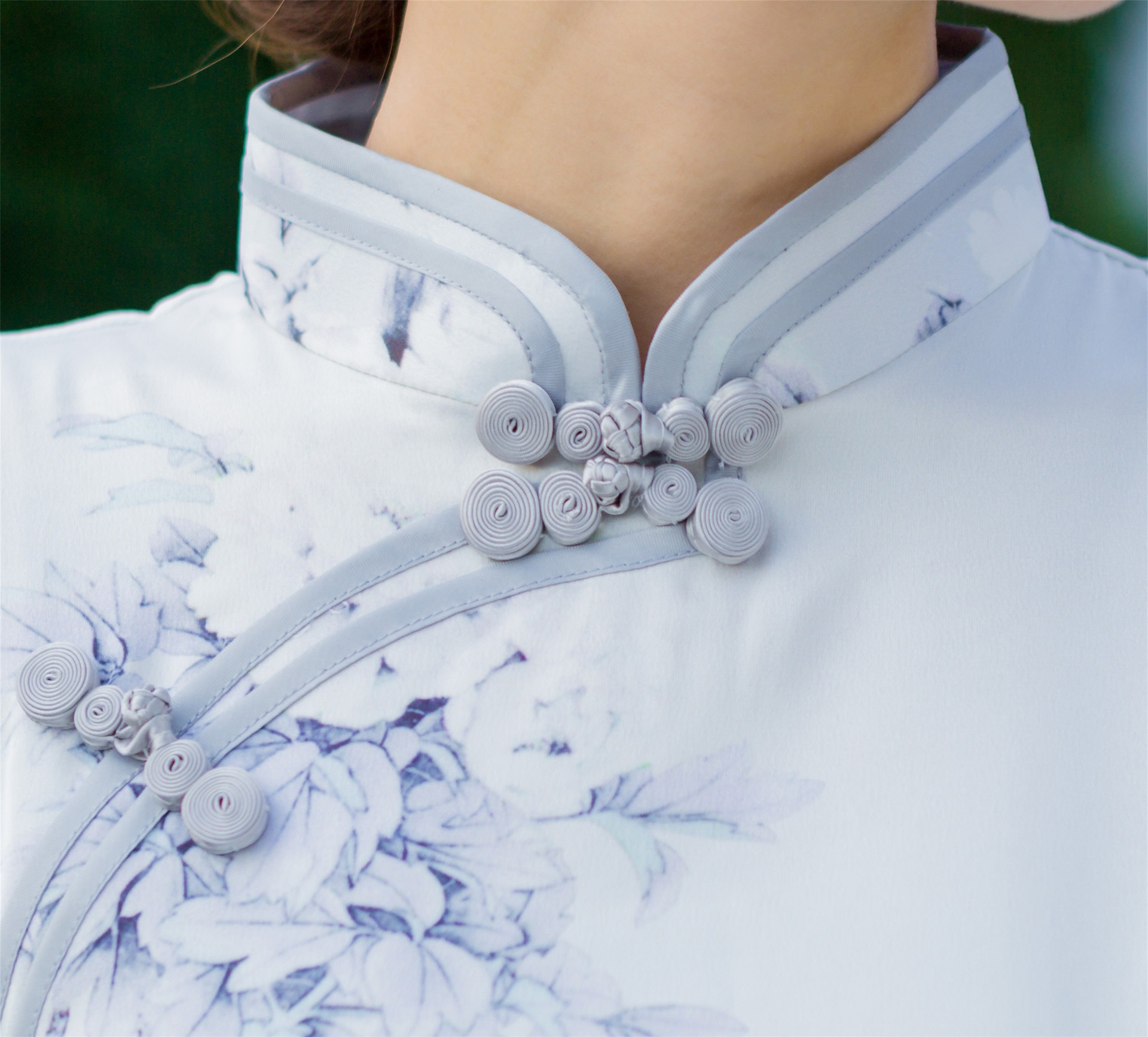 一件代发气质盘扣立领旗袍短款真丝立领旗袍-旗袍,唐装