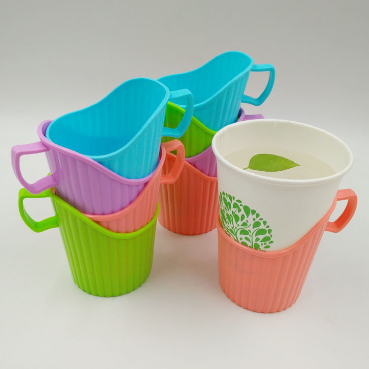 厂家直销 塑料杯托 一次性水杯 隔热耐高温糖果色彩色杯托 10只装