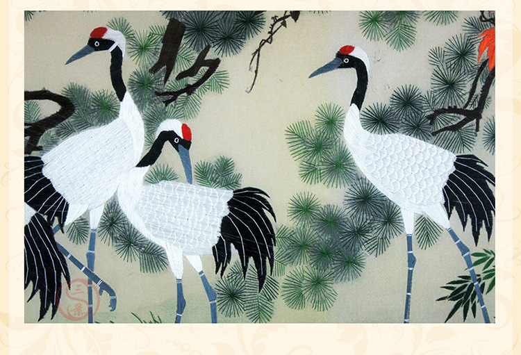 三景刺绣 苏州手工真丝苏绣单面绣鹤传统工