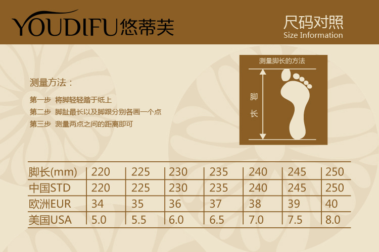 尺码对照表