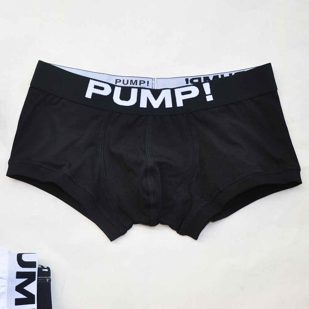 pump!新款外贸男士纯棉平角内裤高品质舒适纯色潮流质感时尚黑白