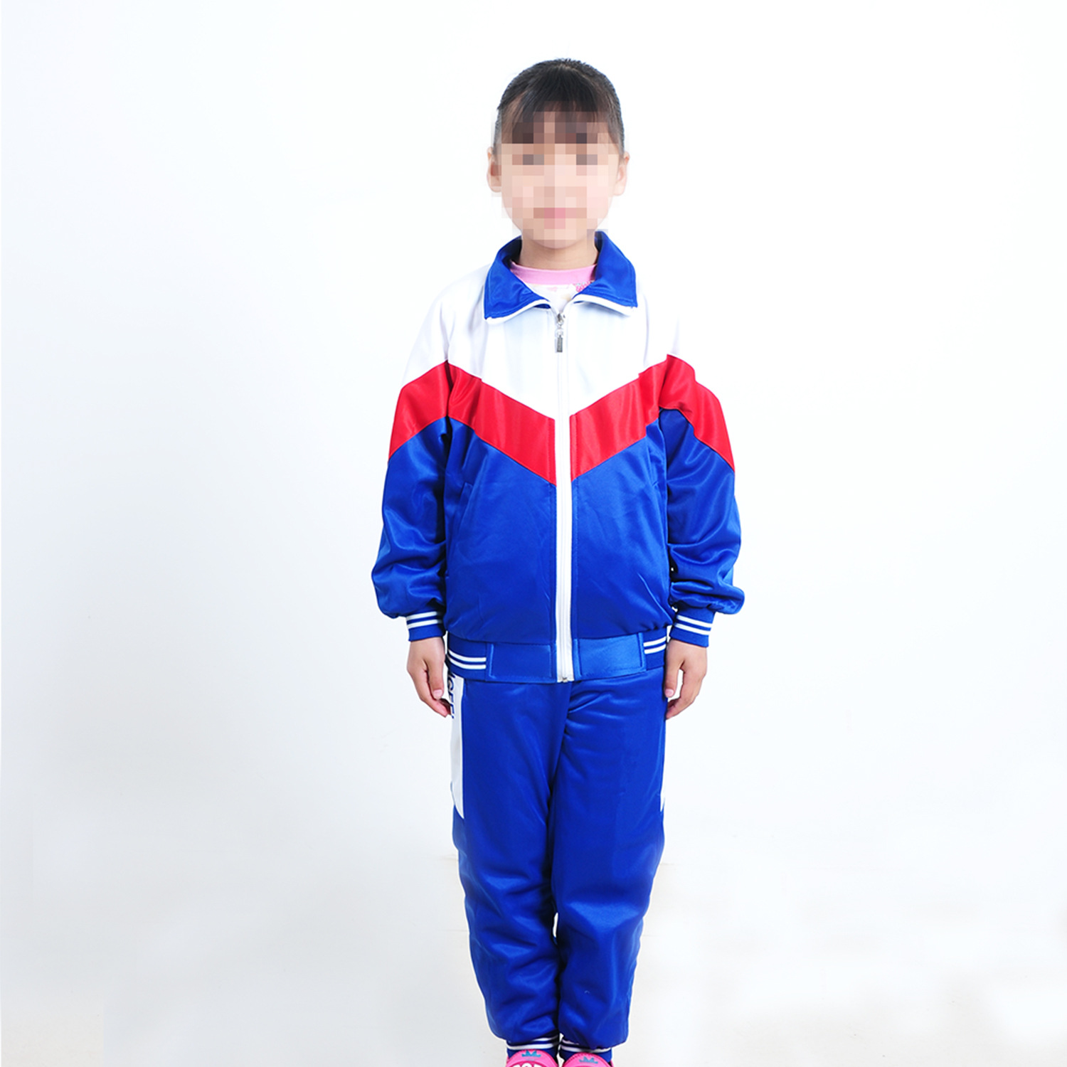 奔腾厂家供应金光绒 网眼 中小学生运动校服套装 春秋长袖套装