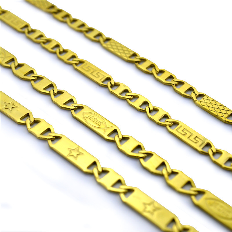 欧美时尚钛钢刀片链项链黄金色不锈钢链条diy配件首饰品stl028