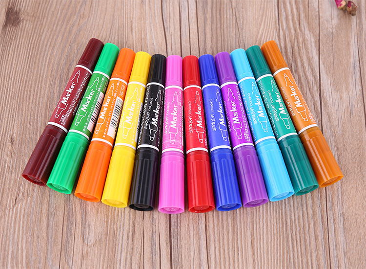 厂家直销pop笔12色彩色记号笔 麦克笔马克笔油性大双头盒装海报笔