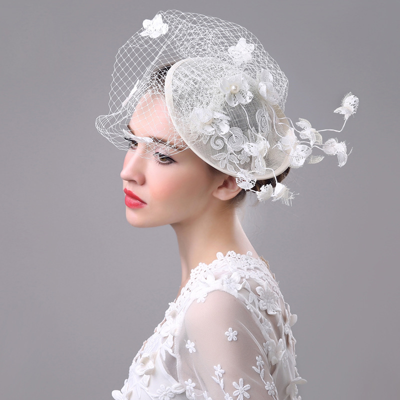 外贸欧美新娘头饰手工 蕾丝网纱礼帽 英伦麻纱帽 影楼婚纱道具