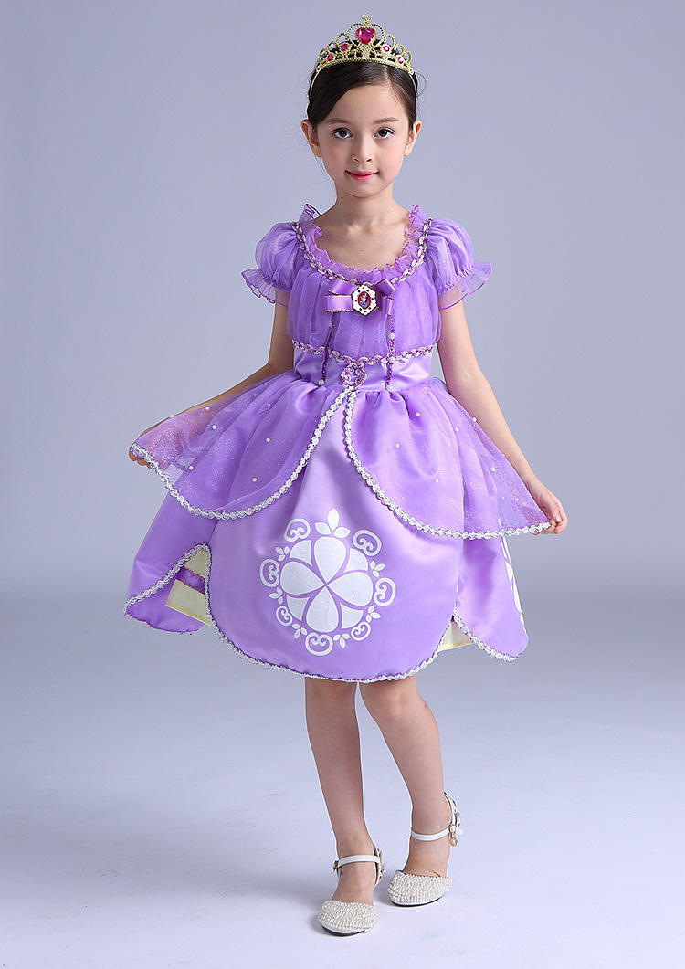 中小童夏款公主裙小公主苏菲亚短款连衣裙sofia印花蓬蓬裙女童裙