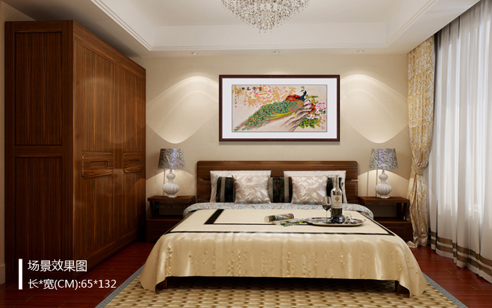 卧室床头挂画:孔雀牡丹图寓意吉祥 爱情甜蜜 婚姻幸福