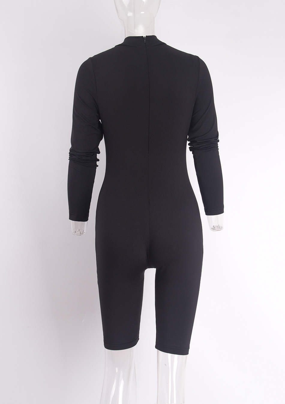 women jumpsuit欧美时尚五分裤紧身连体衣长袖拉链运动健美裤pant