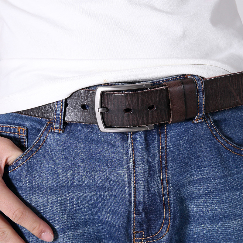 新款皮带腰带男士真皮欧美复古头层牛皮针扣休闲皮腰带牛仔裤袋