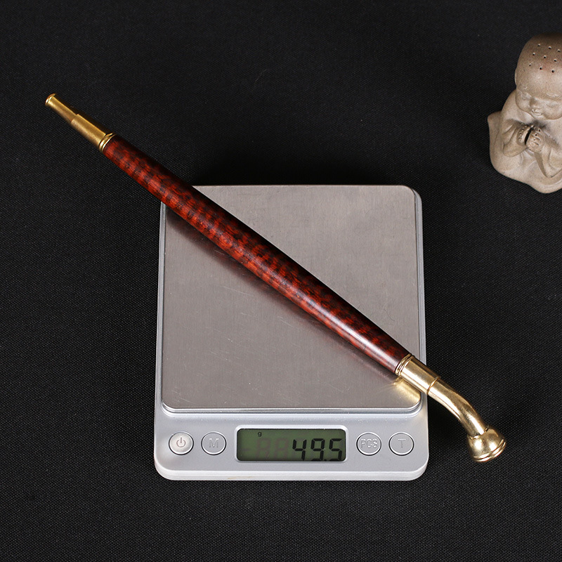 明慧工艺 蛇纹木满纹【烟斗】手把件 文玩