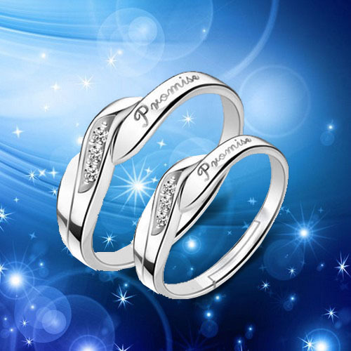 时尚戒指 女式镶钻韩国锆石永恒承诺指环 情侣开口对戒婚戒