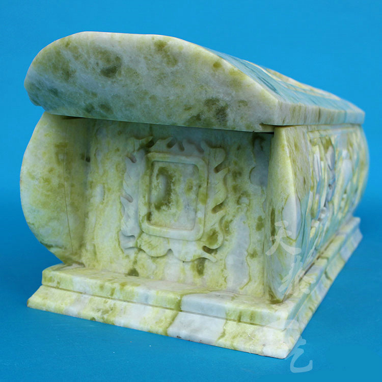 厂家直销天然岫玉龙凤棺材 加工批发玉石手工骨灰盒殡葬用品