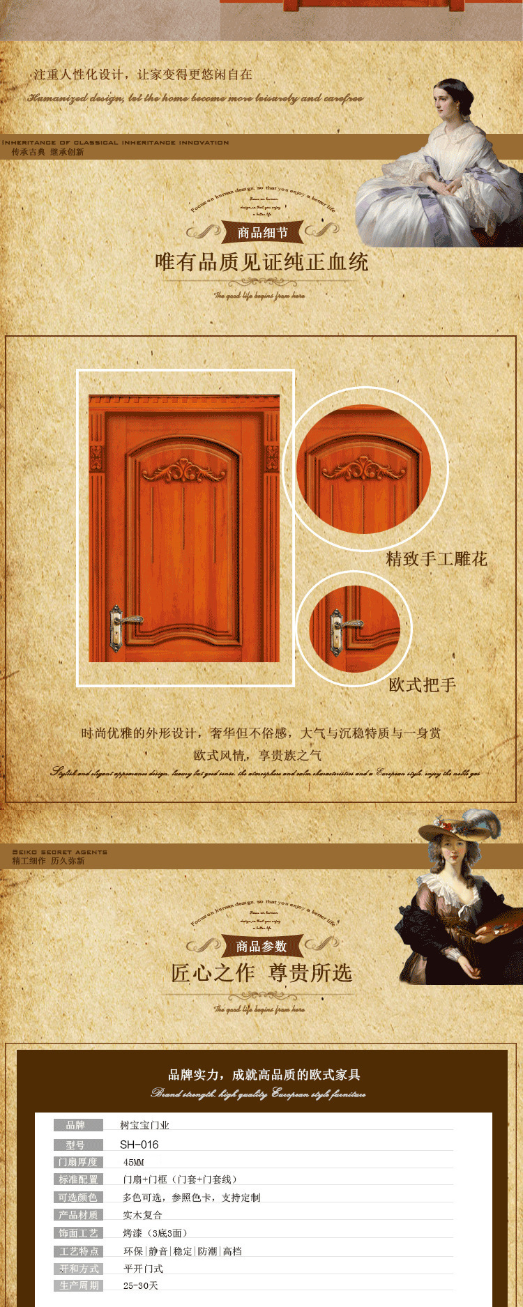 厂家直销定制门欧式室内门 欧式冒头门楣实木门 实木复合烤漆门