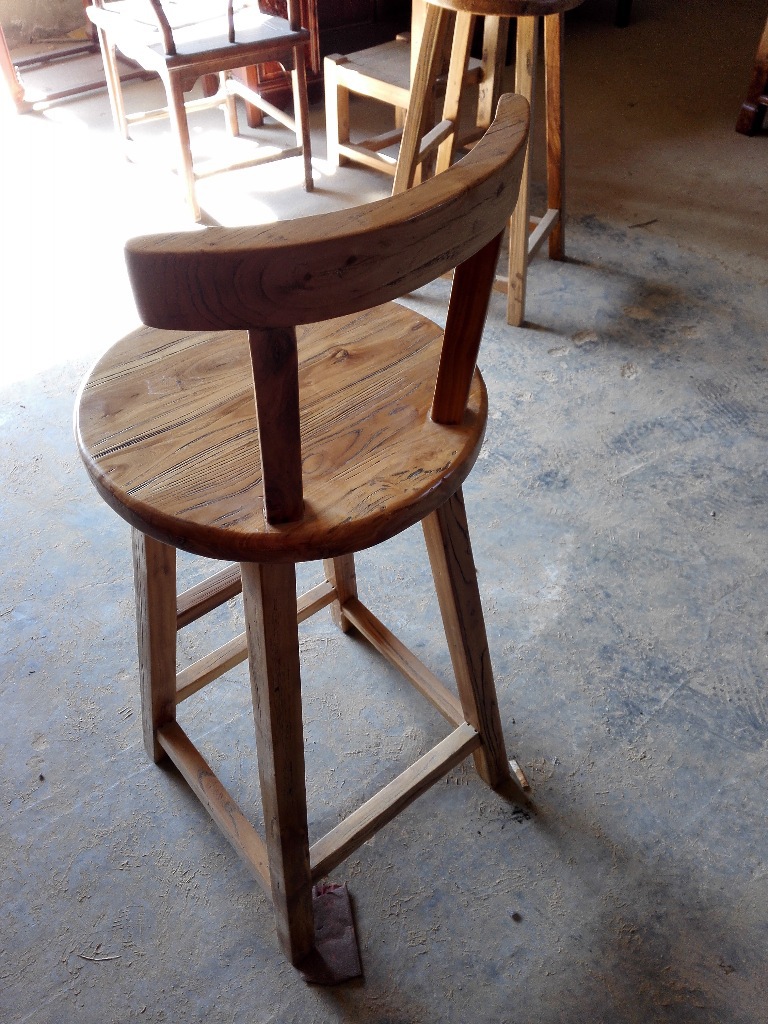 实木吧椅老榆木吧台椅 阳台休闲实木吧台椅 酒吧复古吧台椅