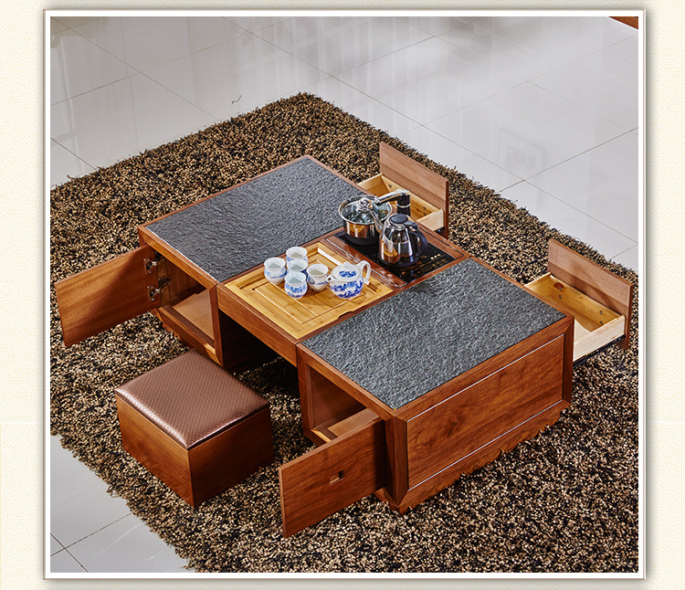大理石火烧石茶几泡茶桌几椅组合带凳子简约现代茶桌办公功夫茶几