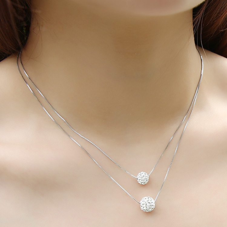 s925银双层项链女短款锁骨链转运珠吊坠情侣时尚饰品银套链