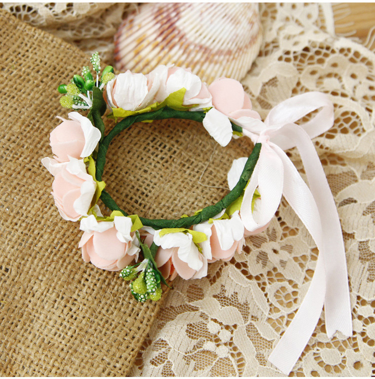 韩版新娘pe花手环 森女系丝带调节手饰 伴娘花童写真旅游饰品