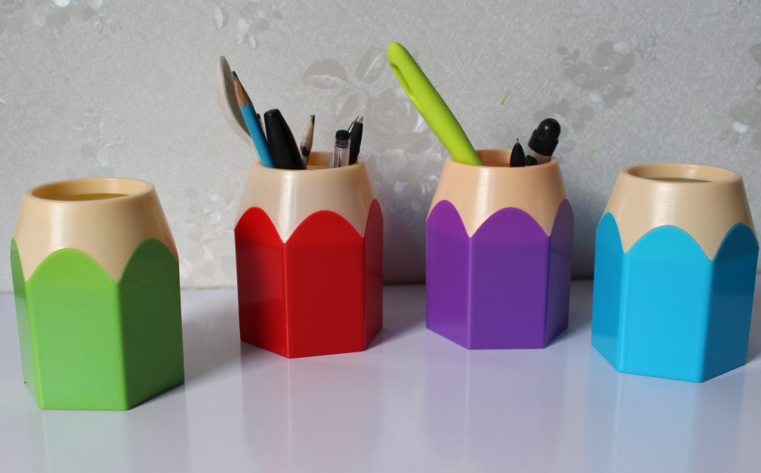 糖果色塑料笔筒铅笔头形状学生笔座可拆卸办-笔筒