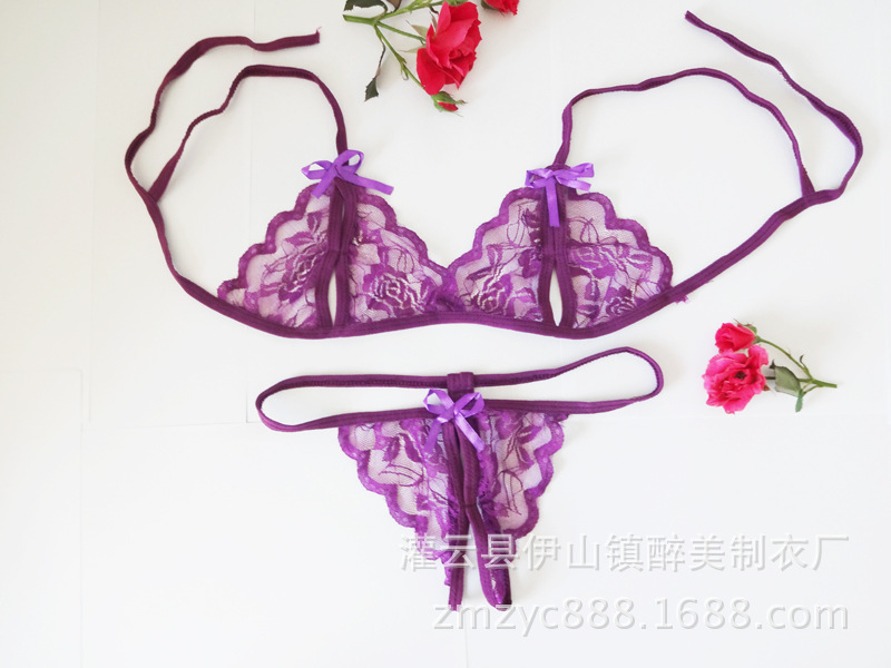 Sexy Lingerie Three-Point Open-End Dew Bikini Lace Pajamas Suit T-Back Two-Piece Set Gift