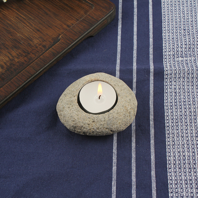 石头工艺品黄色石头烛台天然原色原石打孔复古大理石烛台批发定制