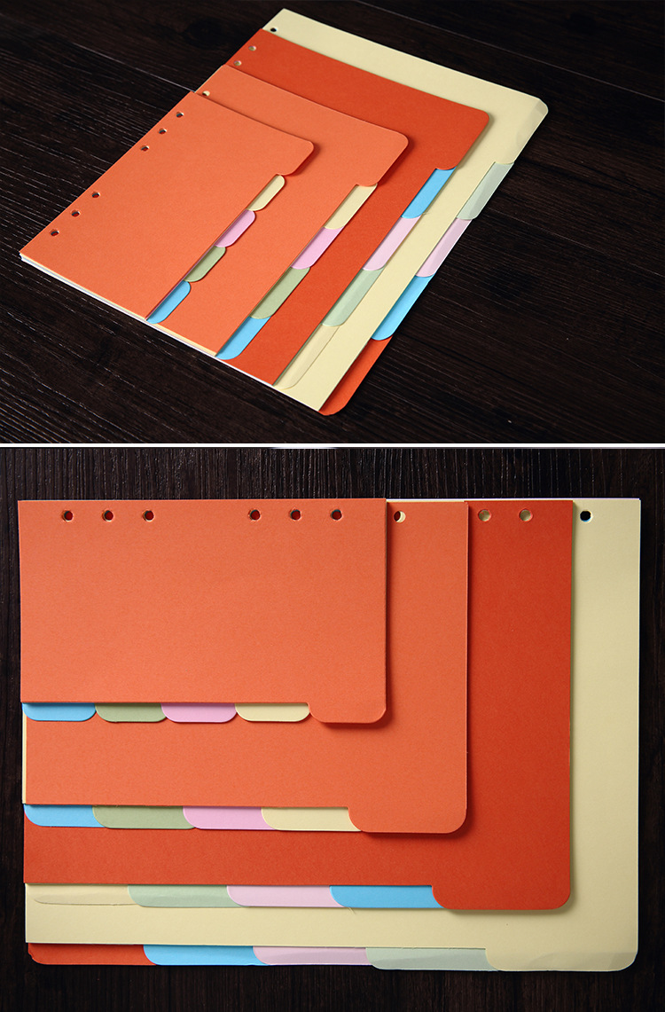 a5活页本子隔页纸手帐分页纸 6孔彩色分类索引纸批发单色分类管理
