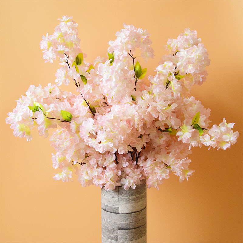 4叉带叶假樱花婚庆装饰仿真花枝多头绢花婚礼布置道具樱花树拱门