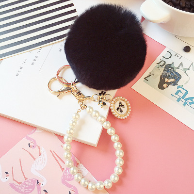 Lazy Rabbit Hair Ball Pearl Chain Bow Tag Handbag Pendant Plush Key Chain Hairy Ball Car Fur Hanging Ornaments