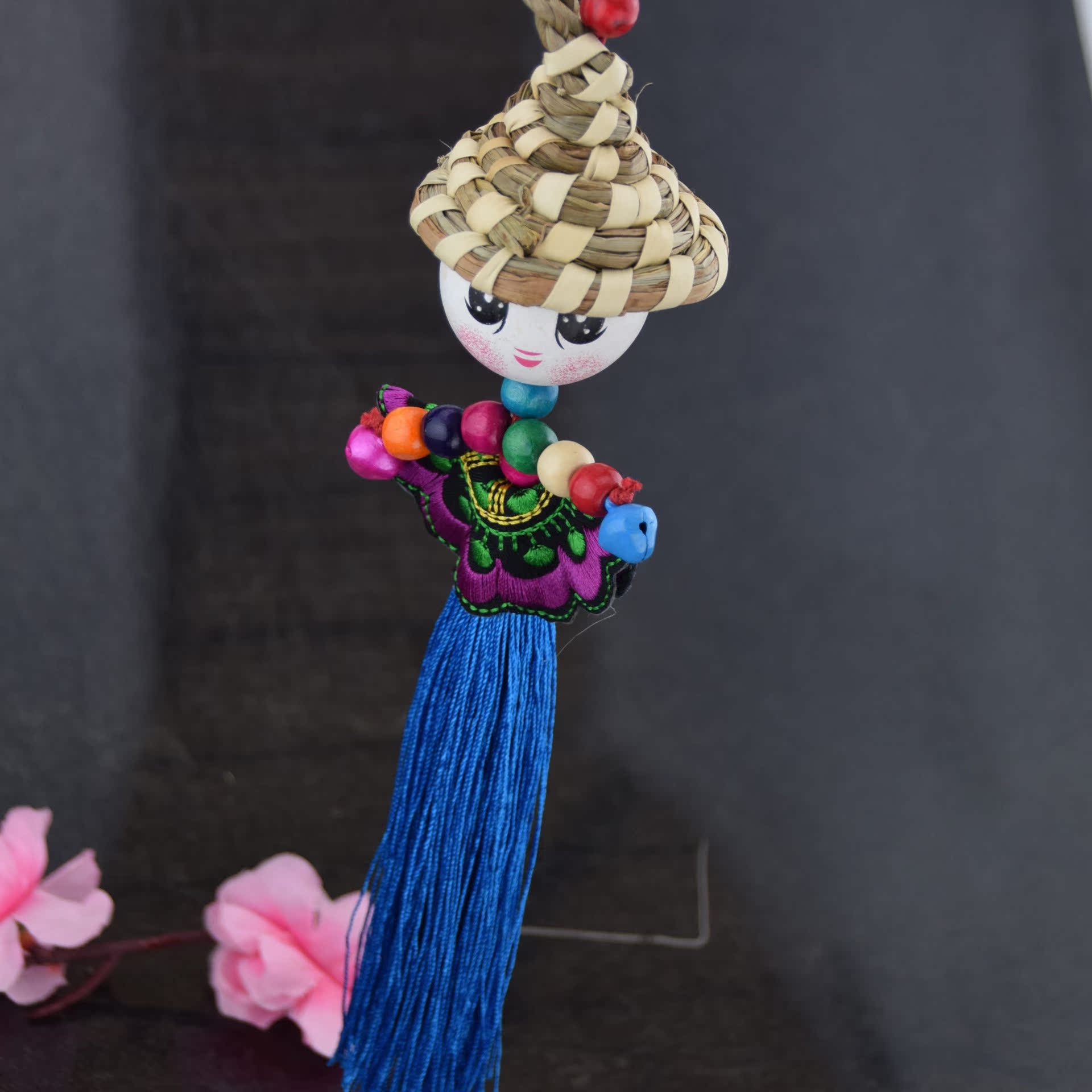 民族风 稻草人挂件工艺品风铃 手工编织品挂件流苏 草人娃娃风铃