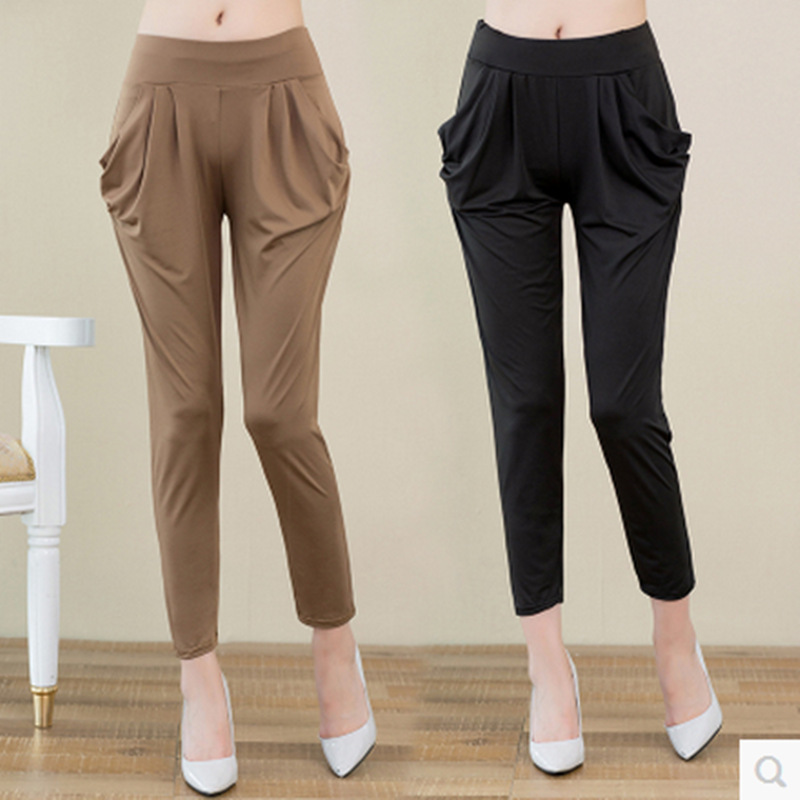 Harem Pants Spring/Summer Korean Style Ice Silk Stretch Skinny Women's Trousers Women's Casual Trousers plus Size Slimming Factory Direct Sales