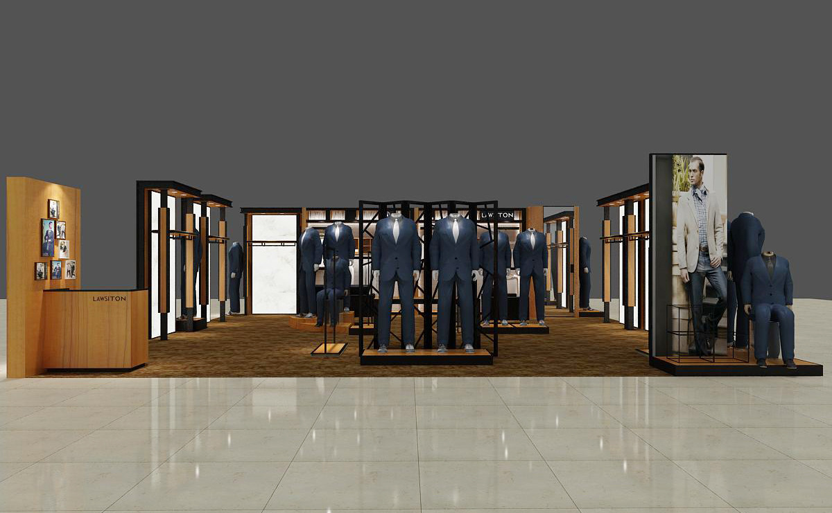 男装展柜店铺装修 服装展示架柜台高端男装烤漆展柜设计制作