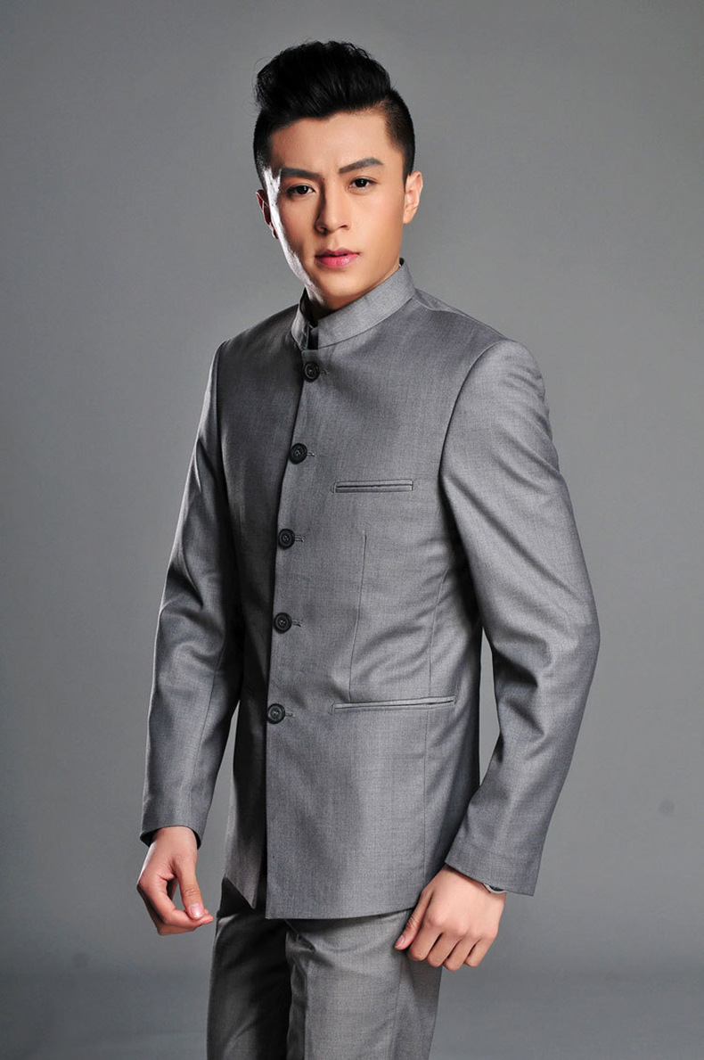 时尚立领中山装西服套装韩版修身休闲青年学