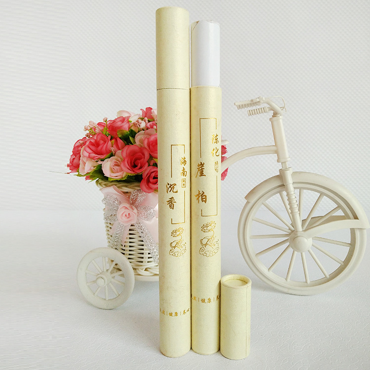 纱巾纹白金海南沉香线香筒圆筒纸罐香筒包装特种纸沉香纸筒定做