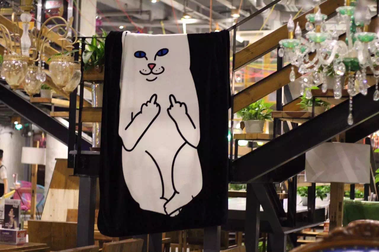 潮牌竖中指小贱猫毛毯 恶搞家居卡通地毯家用榻榻米地垫微信批发