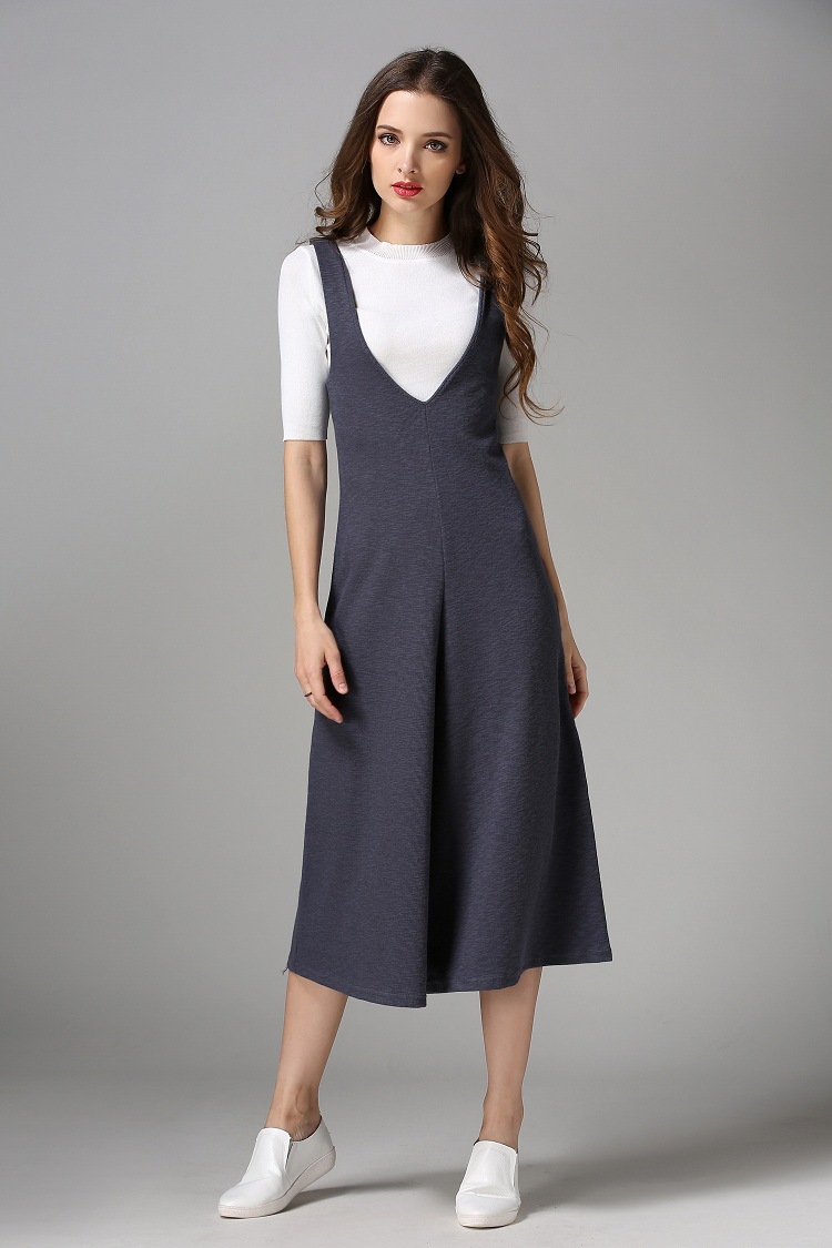 2016年欧美春秋休闲裤裙连衣阔腿裤宽松简约裤百搭裤裙506