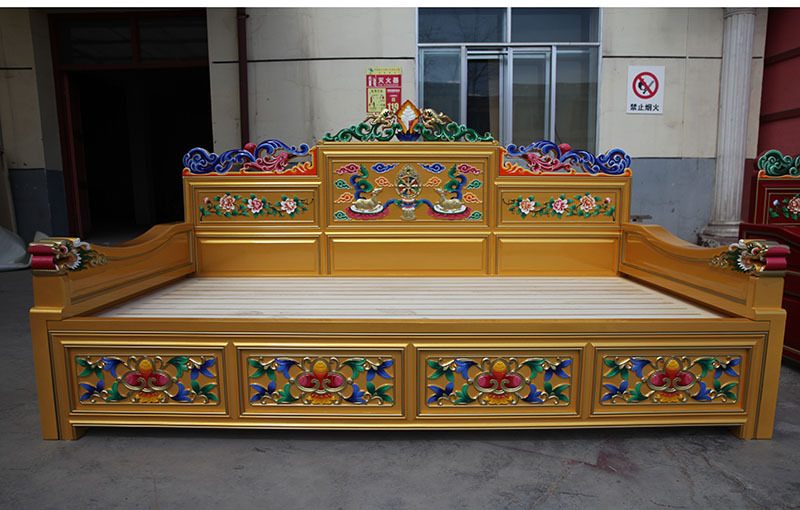 格桑花藏式家具藏族彩绘实木龙床舒适古典佛教密宗实木家具床l