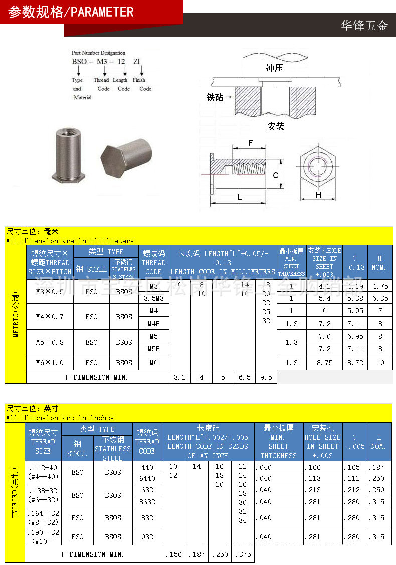 bso-3.5m3-17.5环保电镀盲孔压铆螺母柱深圳厂家.