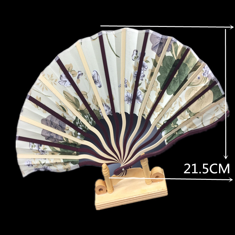 中国风女士折叠扇子 古典双色龙骨刀扇 光滑绸布扇 创意弯杆刀扇