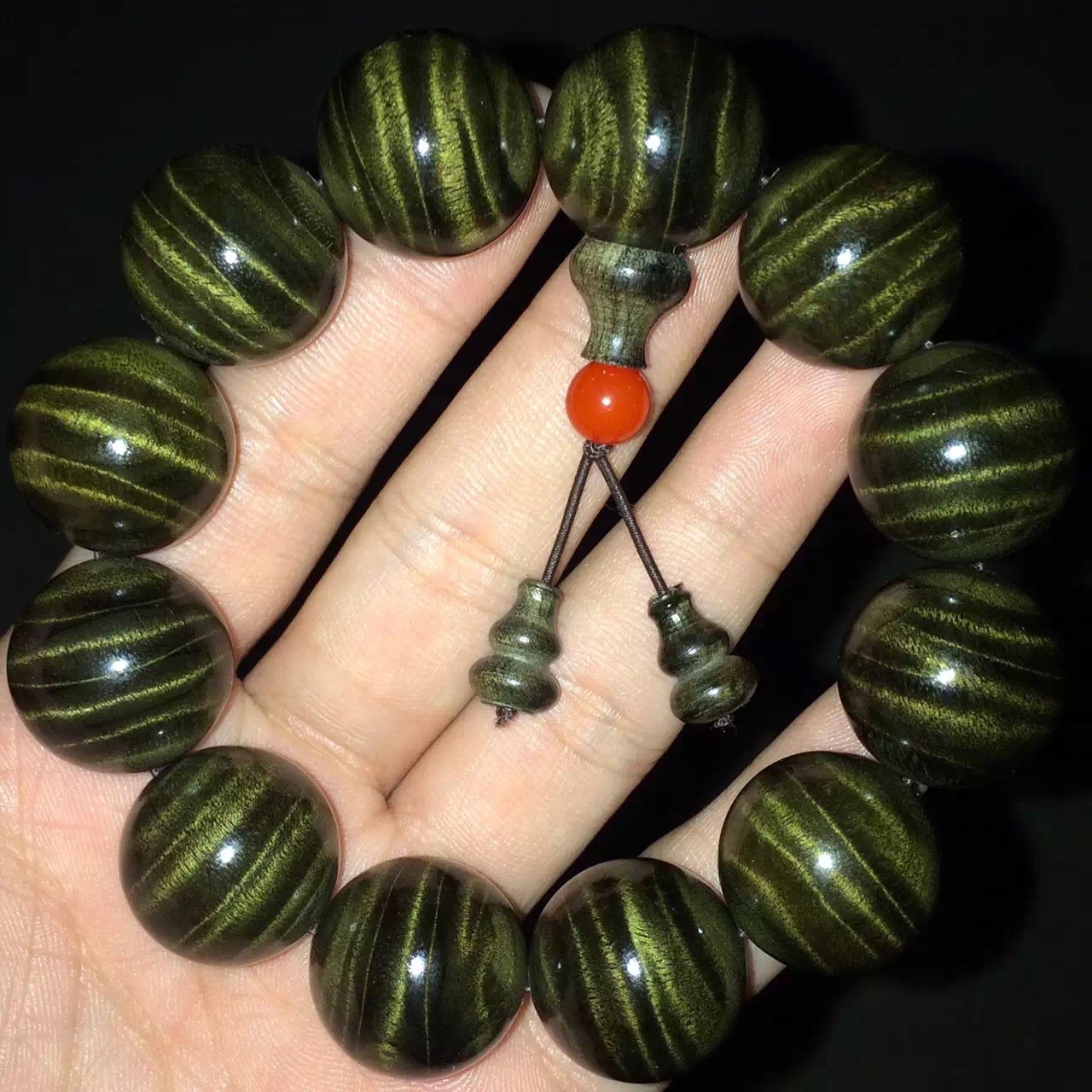 千年阴沉木四川金丝楠木手串乌木手串 绿料木质佛珠手串 男女手链