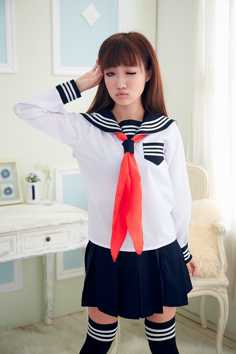 性感长袖学生校服表演套装 可爱女水手短裙情趣制服诱惑摄影写真