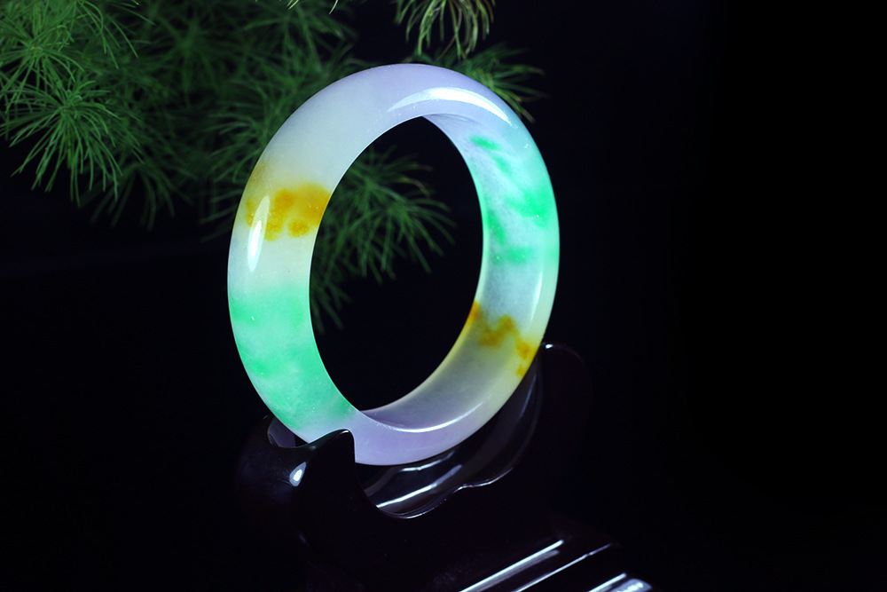 佳翔【厂家直销】a货飘花三彩翡翠玉镯福禄寿三色翠冰种手镯批.