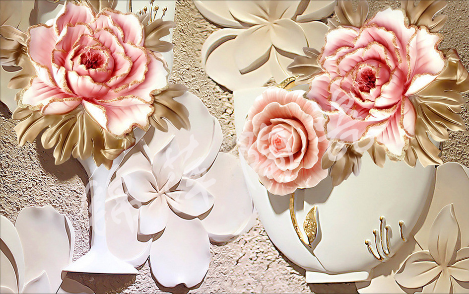 5d立体花朵彩雕电视背景墙装饰画