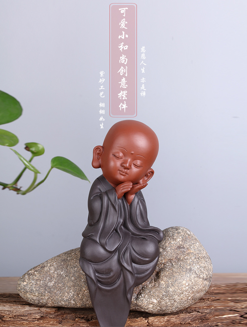 新品紫砂陶可爱小和尚创意小摆件陶瓷小佛装饰工艺品现货批发