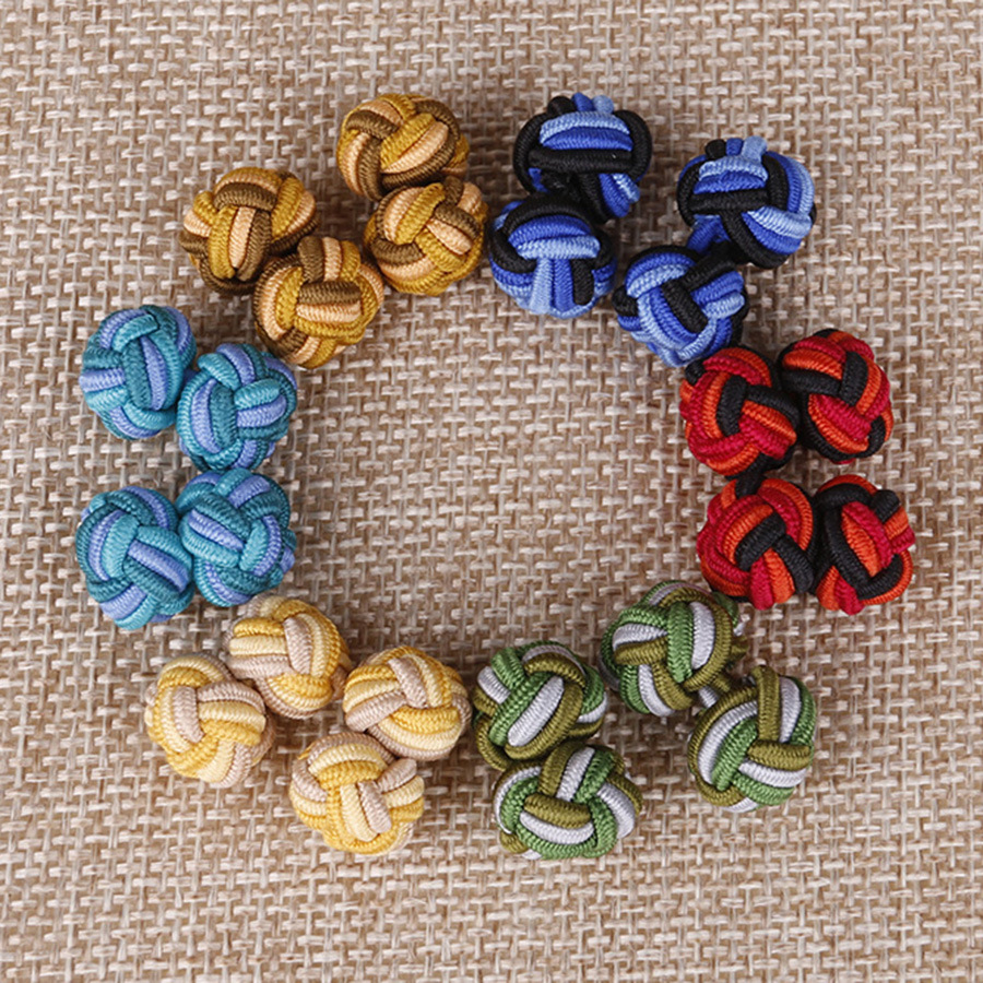 特色绳结扣中国结纽扣时尚男士衬衣袖扣外贸拼色diy编织线扣