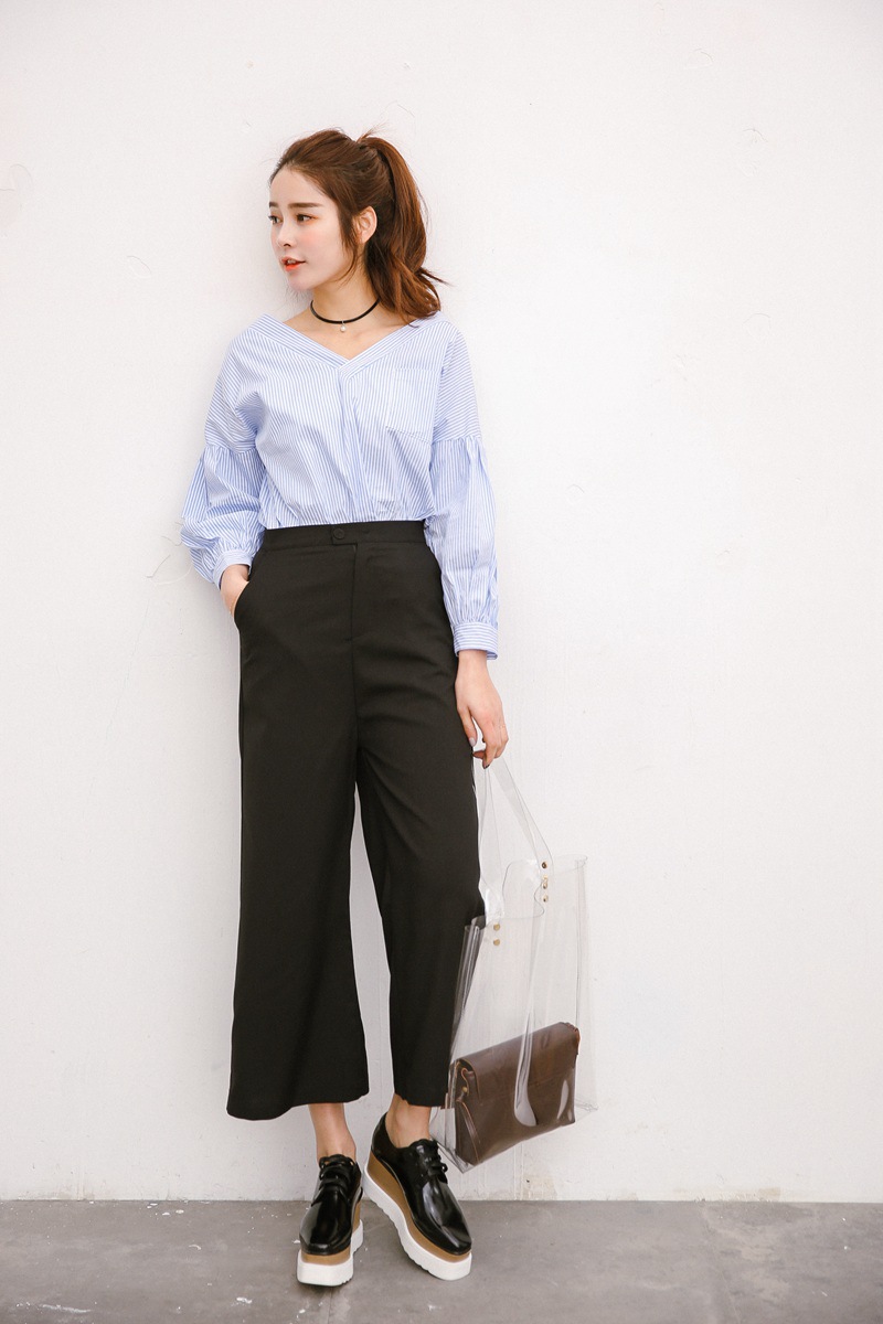 2016春夏新款复古彩色超宽阔腿裤阔口裤九分裤