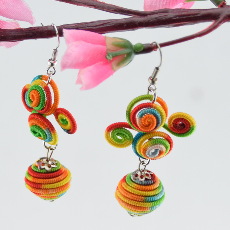 民族饰品 云南 手工耳环 彩线耳环 手工 线编耳环 饰品 批发