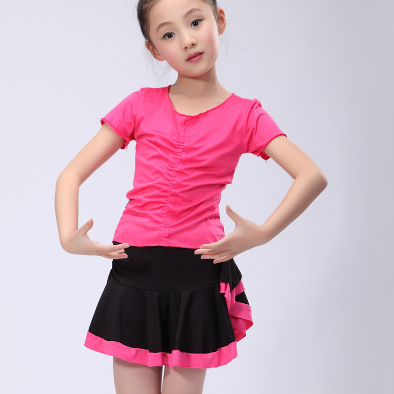 清仓儿童练功服女童夏少儿v领拉丁舞裙短袖幼儿小学生舞蹈服装