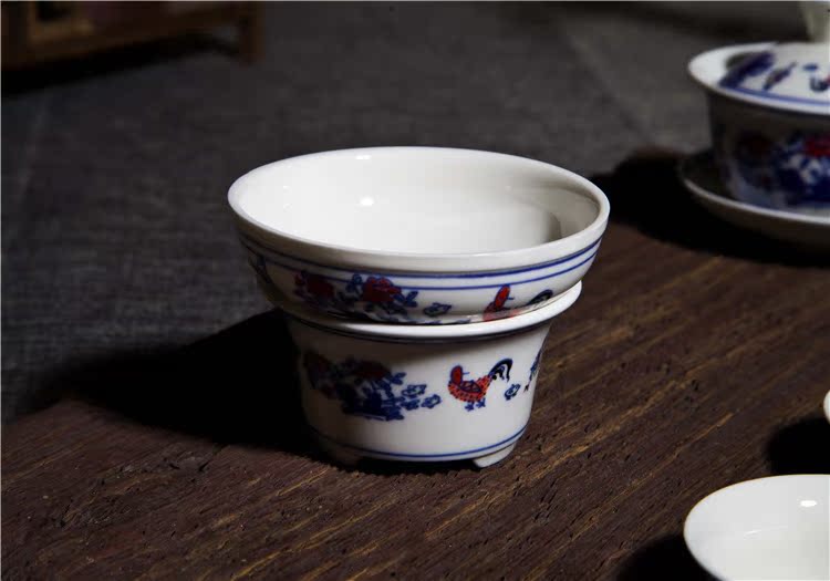 大明成化斗彩鸡缸杯茶具套装 仿古茶具陶瓷功夫茶鸡缸杯茶具套组